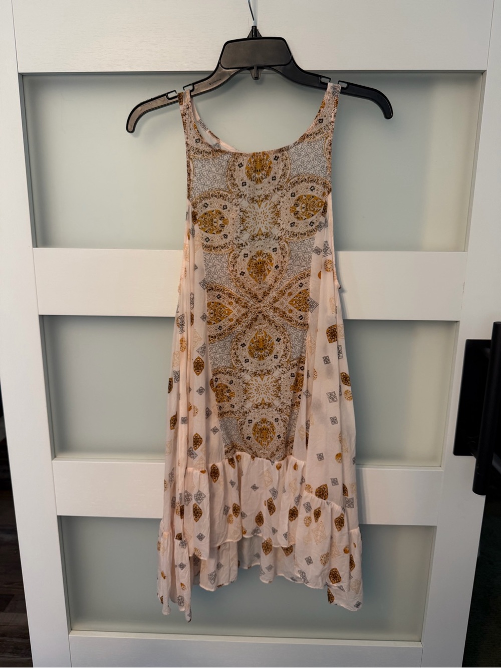 Free People Sleeveless Boho Midi Dress in Cream and Gold